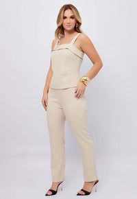 Conjunto Mamorena Blusa de Alça e Calça Reta em Alfaiataria Eclipse com Zíper Lateral