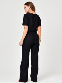 Conjunto Mamorena Blusa e Calça em Linho com Elastano com Bordado de Máquina na Frente