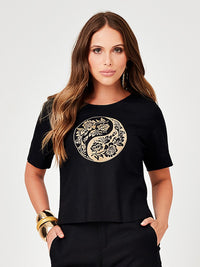 Conjunto Mamorena Blusa e Calça em Linho com Elastano com Bordado de Máquina na Frente