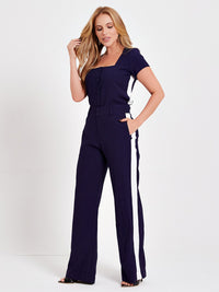 Conjunto Mamorena Blusa e Calça Reta em Alfaiataria Kali com Detalhe na Faixa Lateral