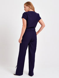 Conjunto Mamorena Blusa e Calça Reta em Alfaiataria Kali com Detalhe na Faixa Lateral