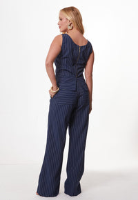 Conjunto Mamorena Blusa Regata e Calça Reta em Liocel de Risca de Giz