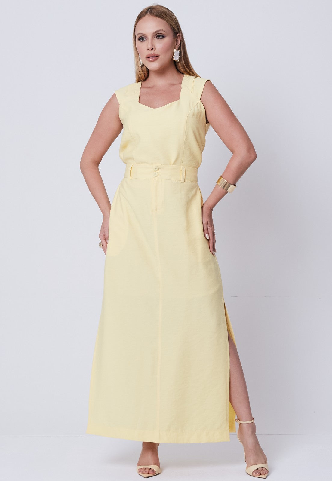 Conjunto Mamorena Blusa Regata e Saia Midi Reta em Liocel