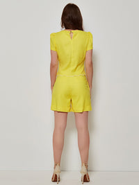 Conjunto Mamorena de Blusa com Bordado Eletônico e Short em Linho com Elastano