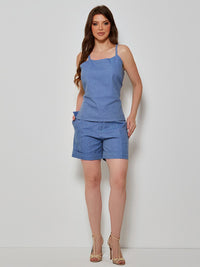 Conjunto Mamorena de Blusa de Alça e Short em Tecido Jeans