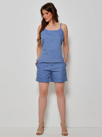 Conjunto Mamorena de Blusa de Alça e Short em Tecido Jeans