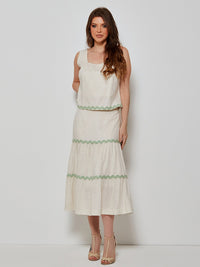 Conjunto Mamorena de Blusa e Saia Midi em Viscolinho com Sianinhas