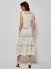 Conjunto Mamorena de Blusa e Saia Midi em Viscolinho com Sianinhas