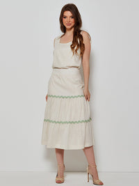 Conjunto Mamorena de Blusa e Saia Midi em Viscolinho com Sianinhas