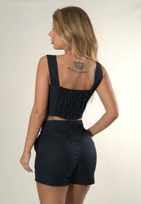 Conjunto Mamorena de Blusa e Short em Linho com Elastano e Camisa em Viscose Estampada