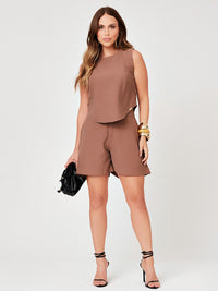 Conjunto Mamorena de Blusa e Short em Liocel com Detalhe Lateral