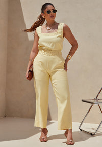 Conjunto Mamorena de Blusa Regata e Calça Reta Longuete em  Liocel