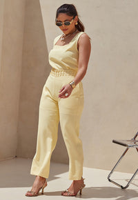 Conjunto Mamorena de Blusa Regata e Calça Reta Longuete em  Liocel