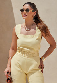 Conjunto Mamorena de Blusa Regata e Calça Reta Longuete em  Liocel