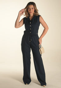 Conjunto Mamorena de Colete e Calça em Linho com Elastano