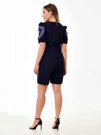 Conjunto Mamorena em Linho com Elastano Blusa com Manga Curta e Bordado com Short