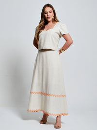 Conjunto Mamorena em Linho sem Elastano de Blusa e Saia Gode com Sianinha