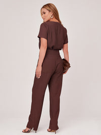 Conjunto Mamorena em Liocel de Blusa Bordada de Manga Curta e Calça