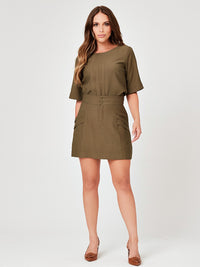 Conjunto Mamorena em Liocel de Blusa Manga Curta e Saia com Forro Interno em Formato de Short