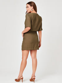 Conjunto Mamorena em Liocel de Blusa Manga Curta e Saia com Forro Interno em Formato de Short