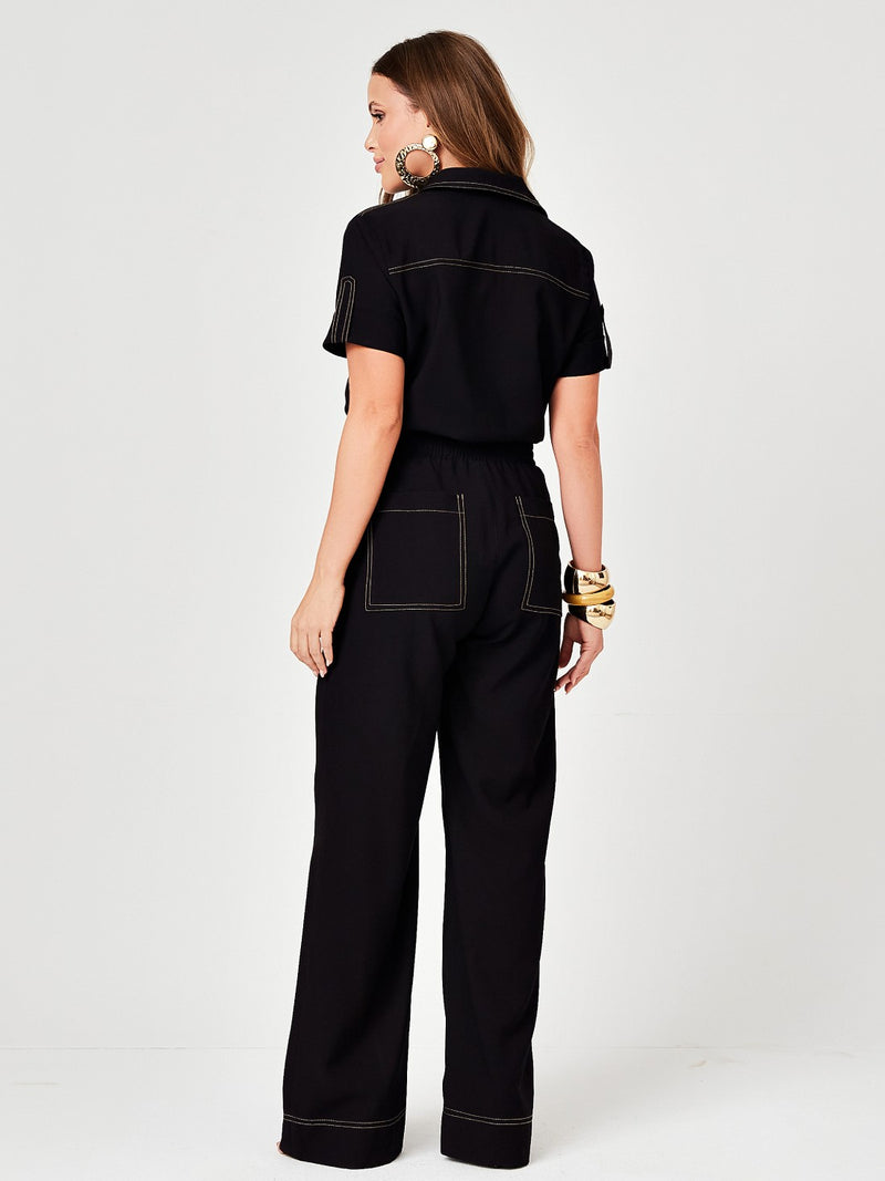 Conjunto Mamorena em Liocel de Camisa e Calça com Pespontos