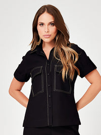 Conjunto Mamorena em Liocel de Camisa e Calça com Pespontos