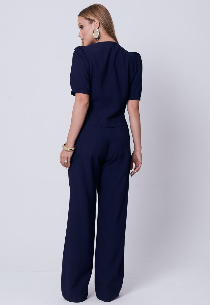 Conjunto Mamorena em Liocel de Colete de Manga Curta e Calça Longa