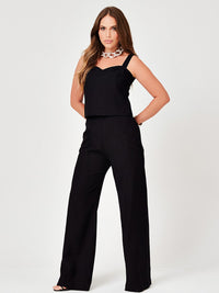 Conjunto Mamorena em Liocel de Top de Alça Decote Coração e Calça Reta