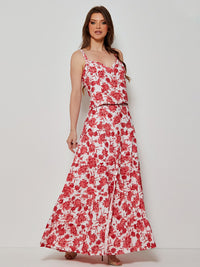 Conjunto Mamorena em Viscose Estampada com Top de Alça e Saia Longa com Fenda Frontal