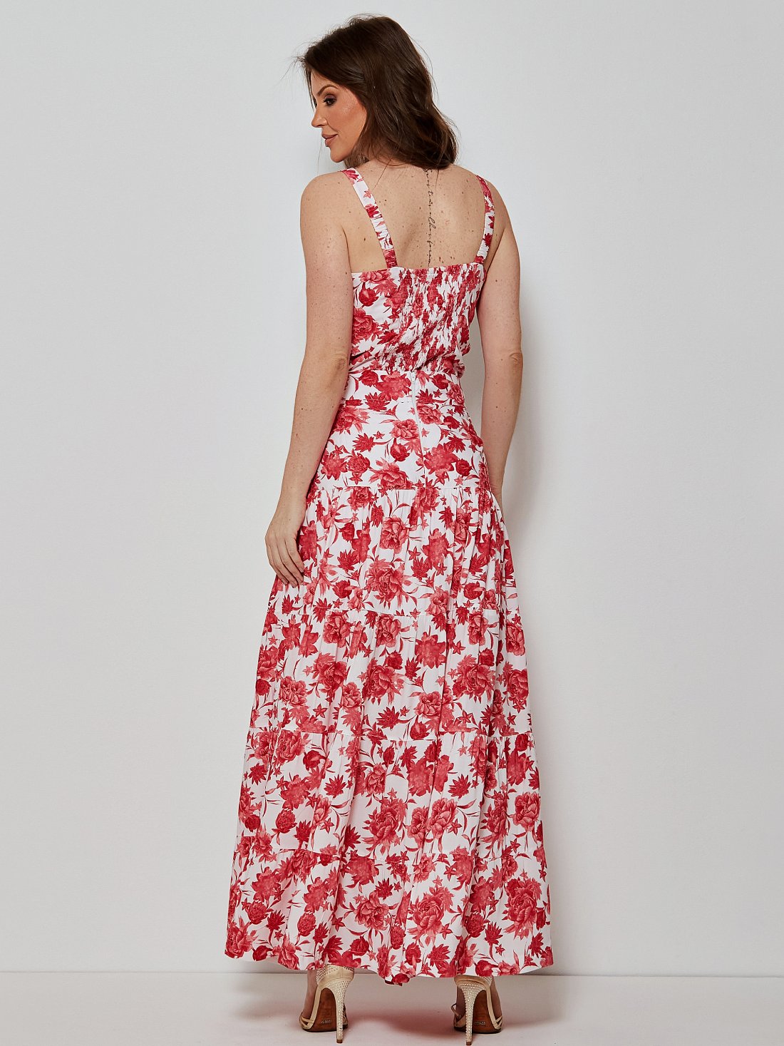 Conjunto Mamorena em Viscose Estampada com Top de Alça e Saia Longa com Fenda Frontal