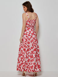 Conjunto Mamorena em Viscose Estampada com Top de Alça e Saia Longa com Fenda Frontal