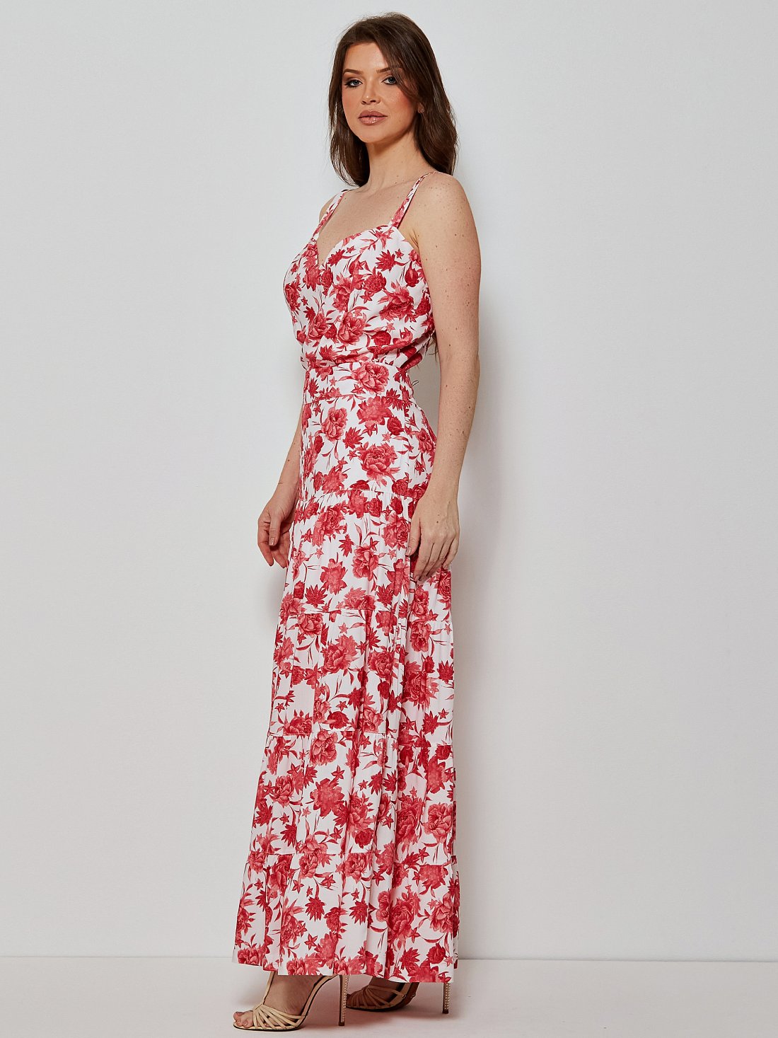 Conjunto Mamorena em Viscose Estampada com Top de Alça e Saia Longa com Fenda Frontal