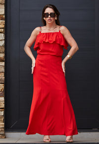 Conjunto Mamorena em Viscolinho de Blusa com Detalhe em Fivela e Saia Longuete 