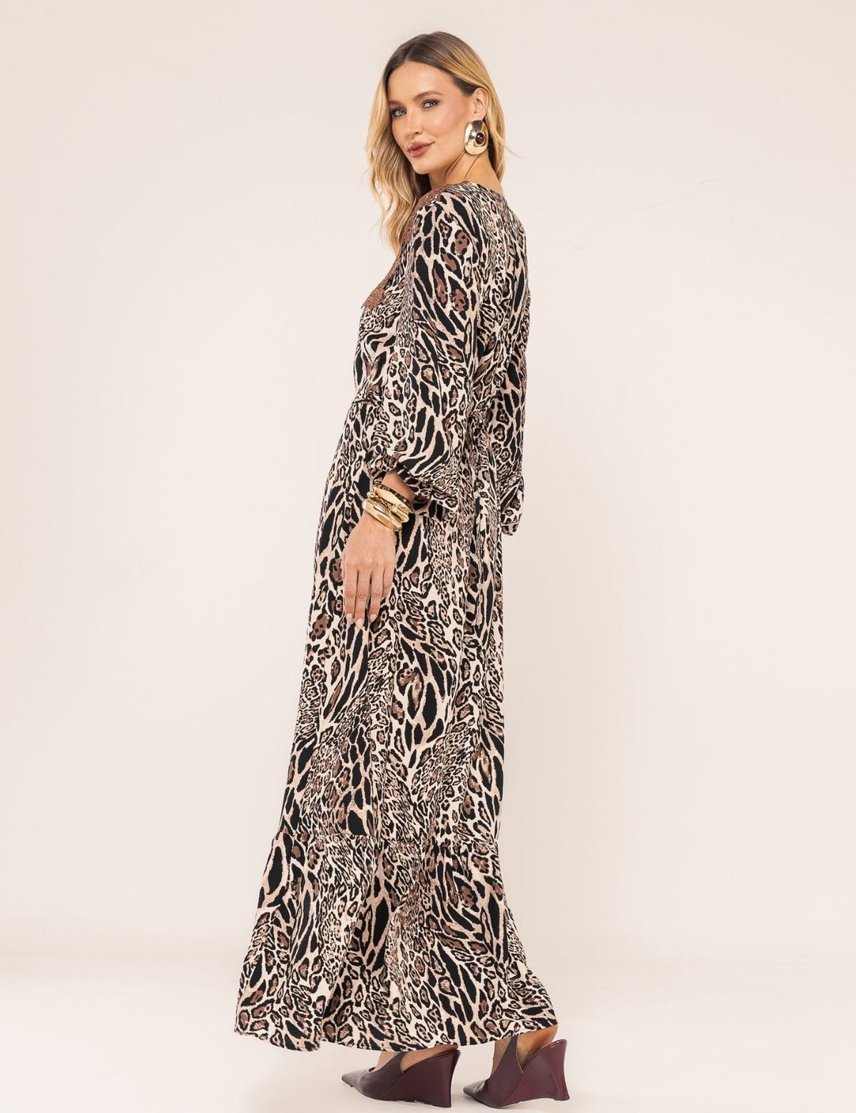 Vestido Animal Print Jasmim - Marrom