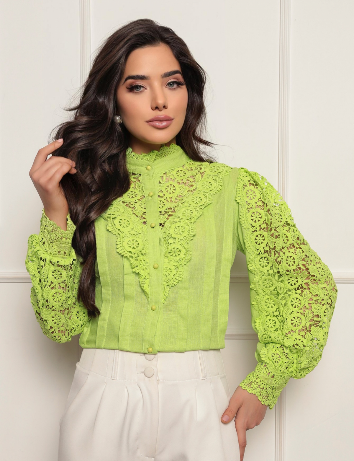 Camisa Botões Renda Milena - Verde neon