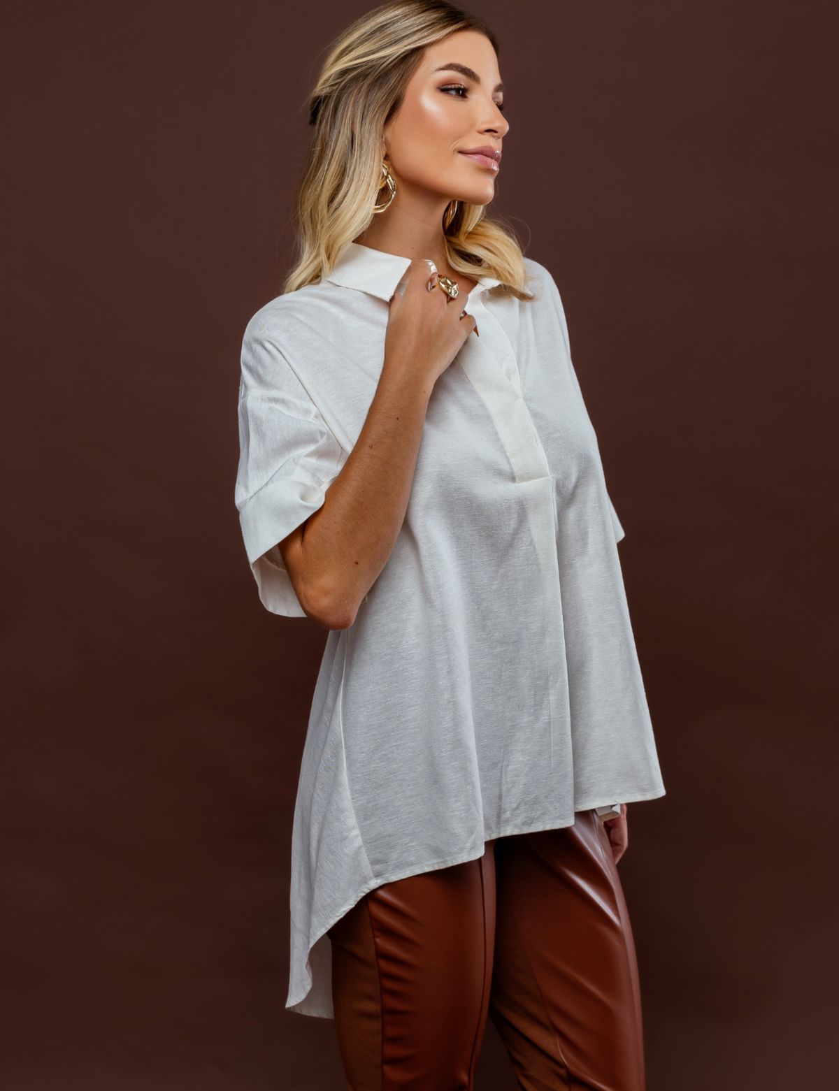 Camisa Ampla Manga Curta Renata - Off White