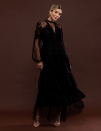 Vestido renda camadas Poliana - Preto