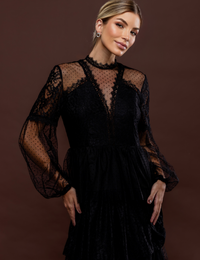 Vestido renda camadas Poliana - Preto