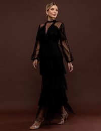 Vestido renda camadas Poliana - Preto