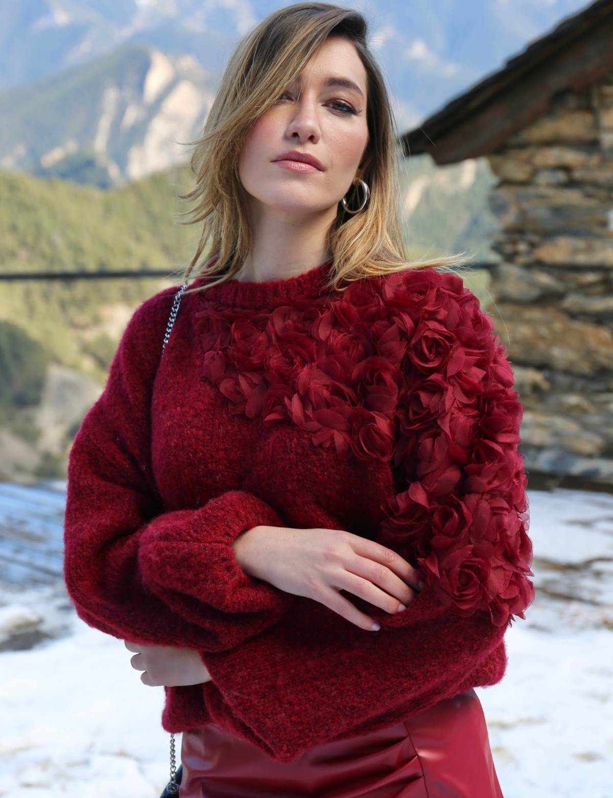 Blusão Tricot Flores Belle - Marsala