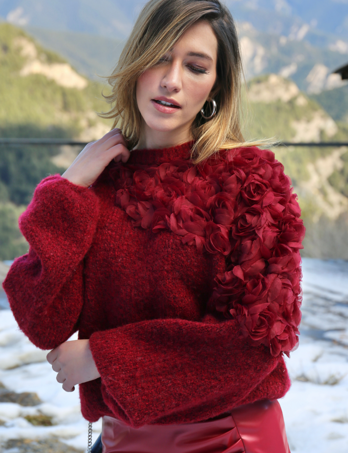 Blusão Tricot Flores Belle - Marsala