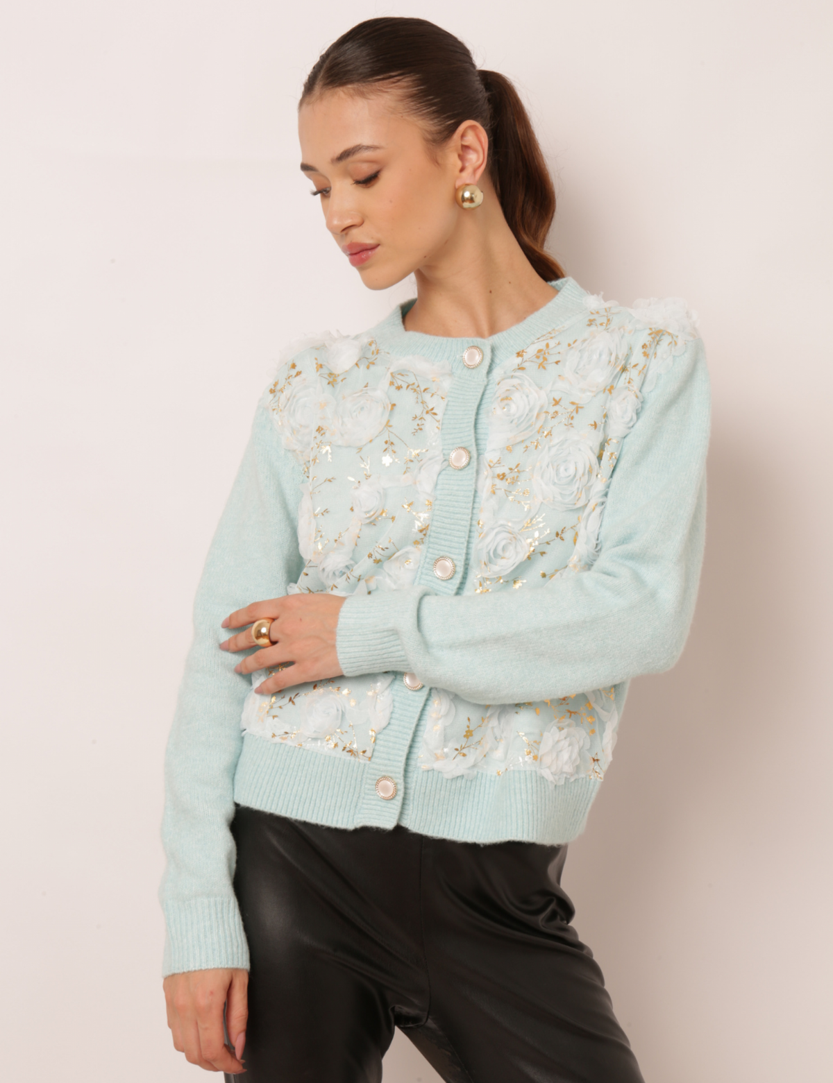 Cardigan Flores Clementine - Azul