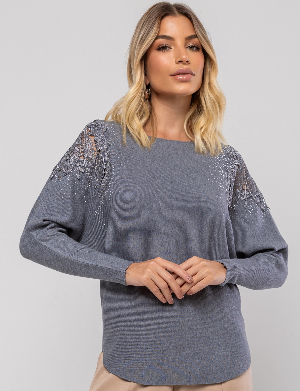 Blusa Modal Manga Morcego Grace - Cinza