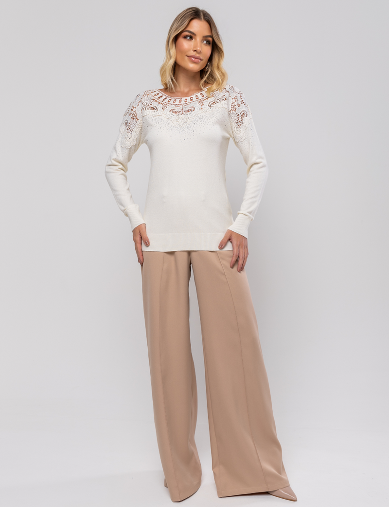 Blusa Modal com Aplicação Ana Liz - Creme