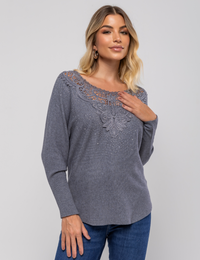 Blusa Modal Aplique Liliam - Cinza