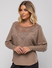 Blusa Modal Aplique Liliam - Cáqui
