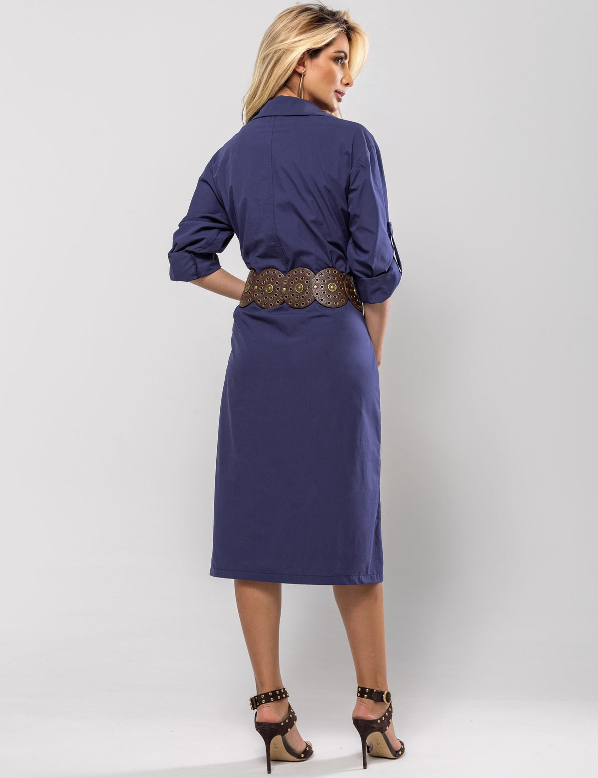 Vestido Midi Chemise Angelina - Azul Marinho