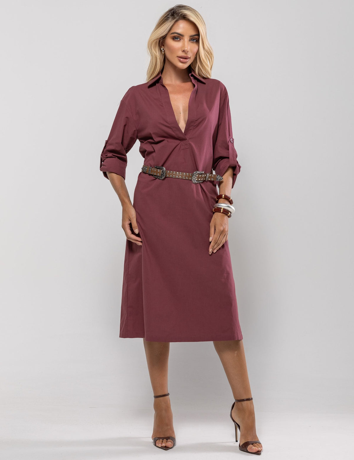 Vestido Midi Chemise Angelina - Marsala