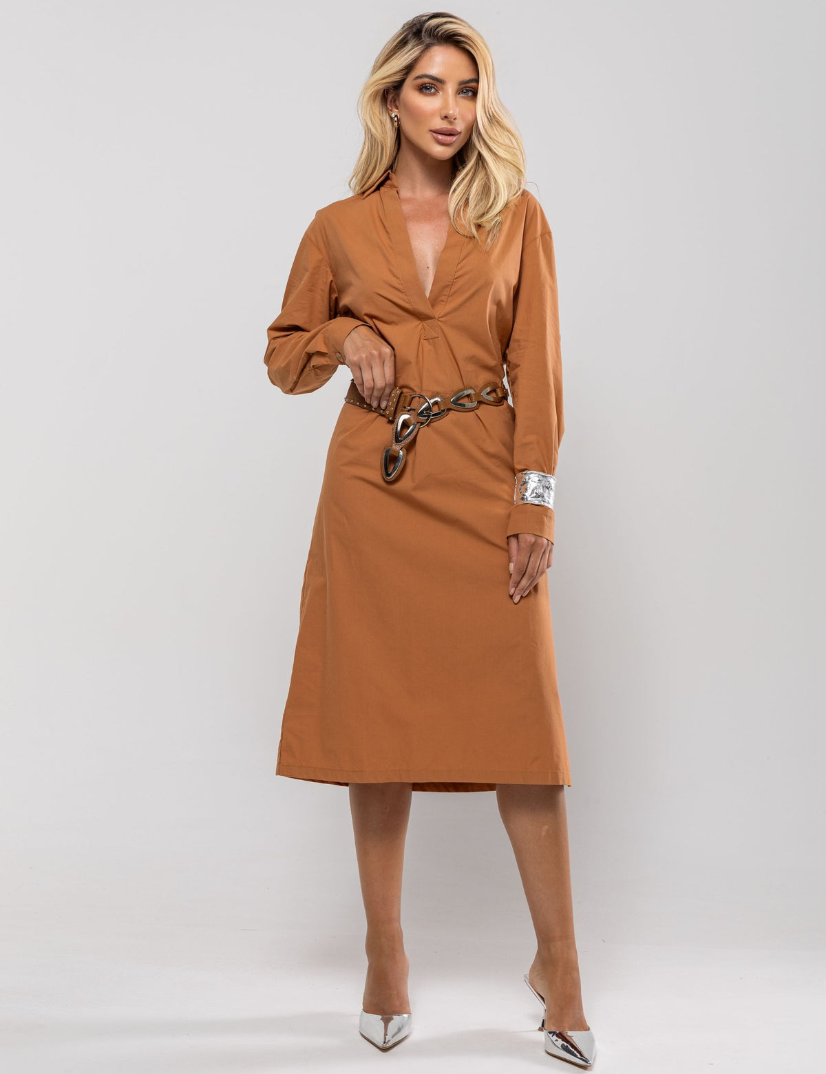 Vestido Midi Chemise Angelina - Marrom