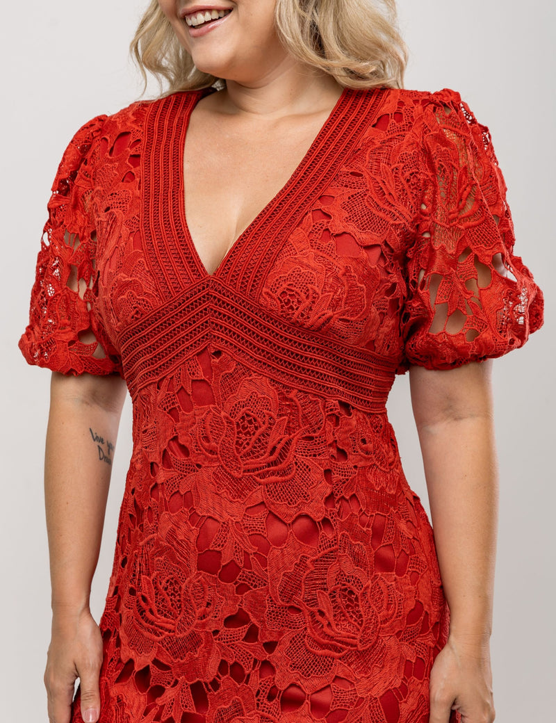 Vestido Midi Guipir Lorena Plus - Telha